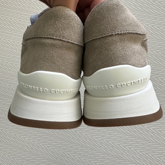 BRUNELLO CUCINELLI Women's Taupe Suede Bead-embellished Sneakers, Size 41 - Picture 4 of 7